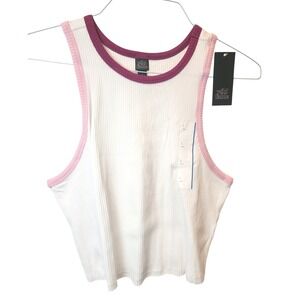 Wild Fable Womens Ribbed Ringer Tank Top White Pink Purple Trim Large NWT